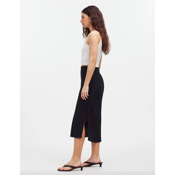 NEW Madewell The Layton Midi Slip Skirt Pull On Viscose Side Slit Black US 14 - Picture 3 of 15